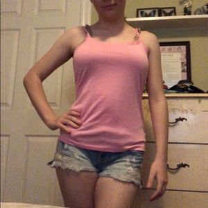 Pink tank top with pink lace